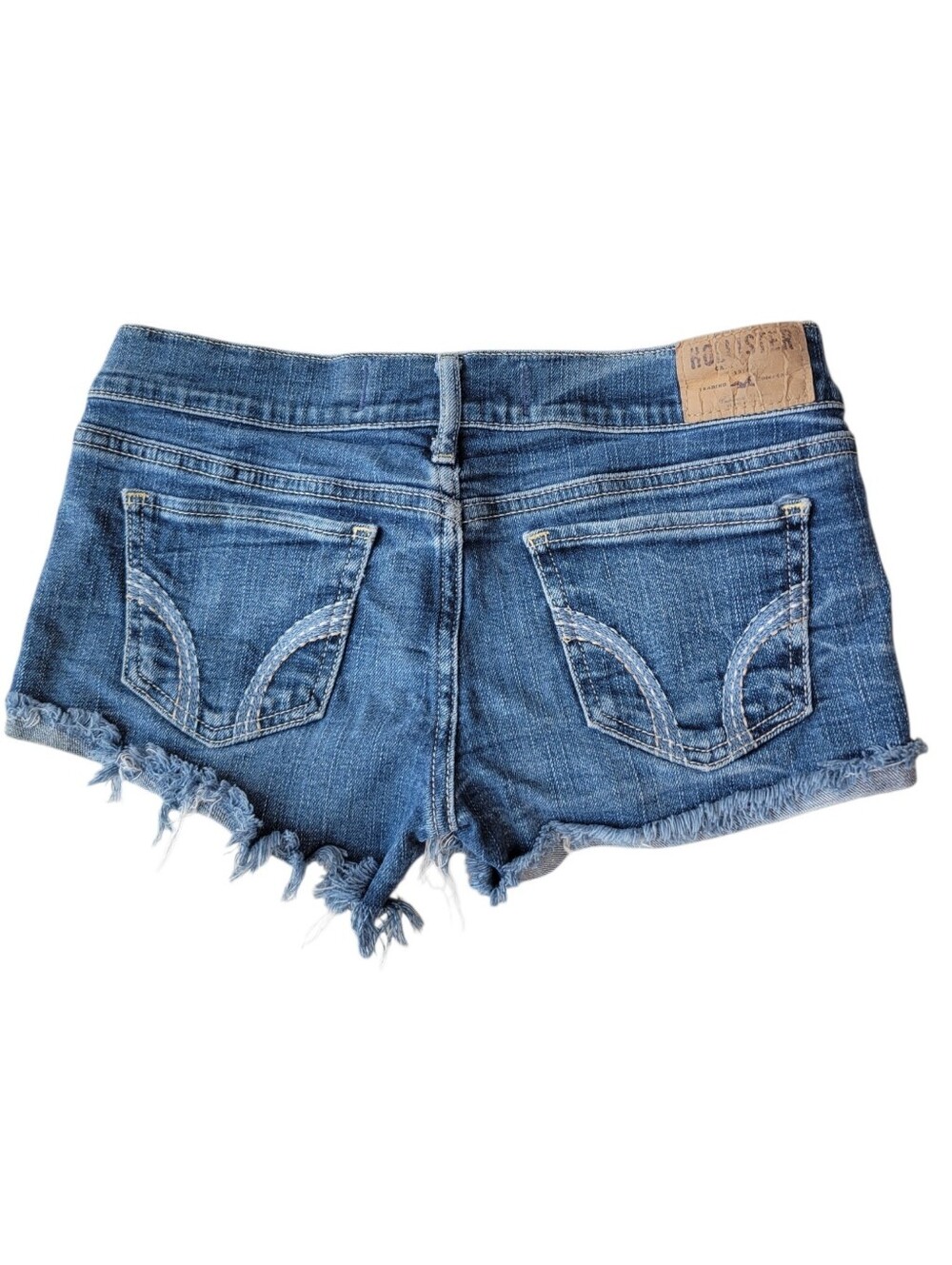 Hollister Micro Mini Jean Shorts Womens SZ 1/25 Blue Low Rise Frayed Cuffed Y2K